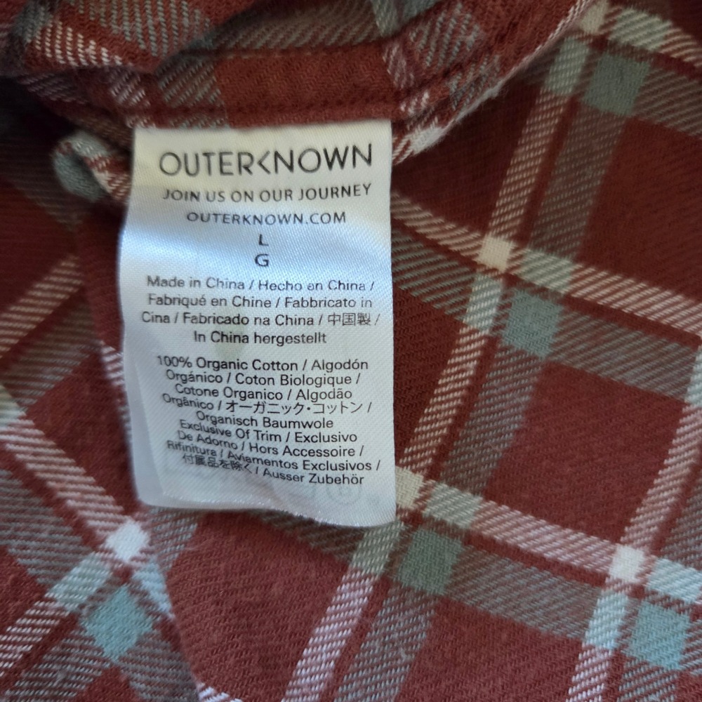 Outerknown Flannel Shirt Mens Large Brown Plaid Organic Cotton L/S - Picture 6 of 7